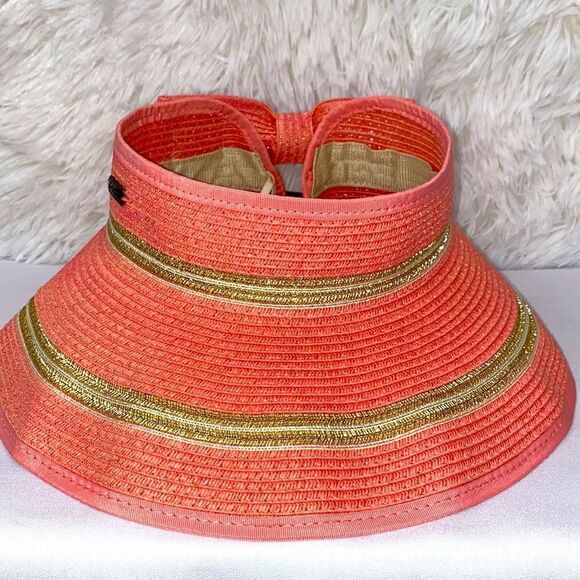 Sun n Sand Straw Visor With Hook And Hoop Closure In Pink And Gold - Picture 12 of 12